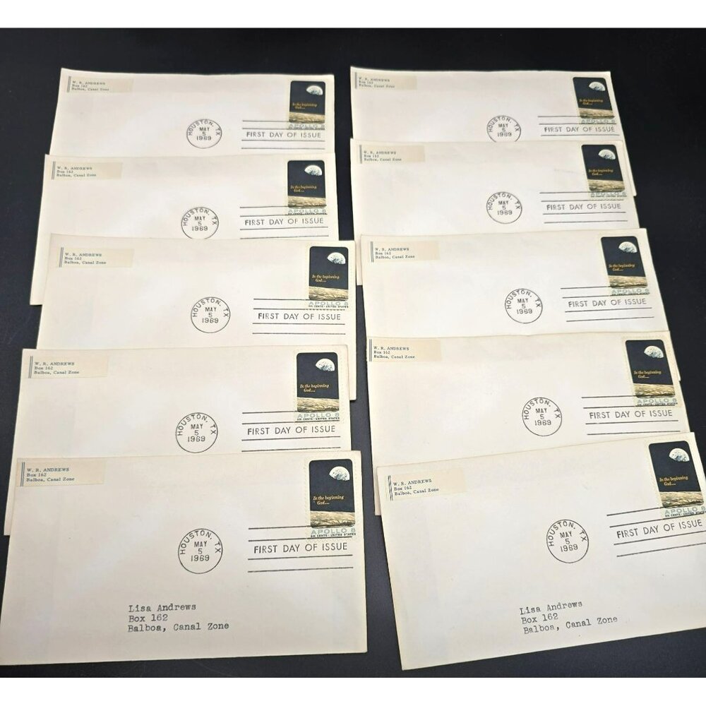 Apollo 8 First Day Of Issue Stamped Envelopes Set Of 10 Vintage 1969 LI3035